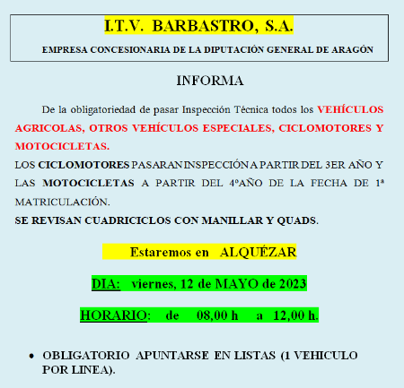Imagen La ITV se desplazará a Alquézar