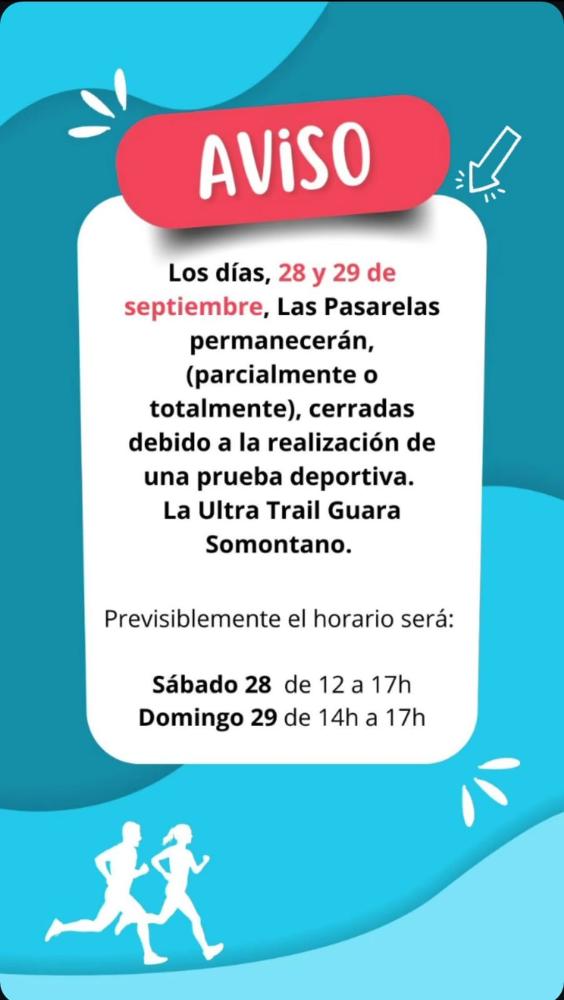 Imagen Aviso. Cierre de la Ruta de Las Pasarelas por la relalización de la Ultra Trail Guara Somontano